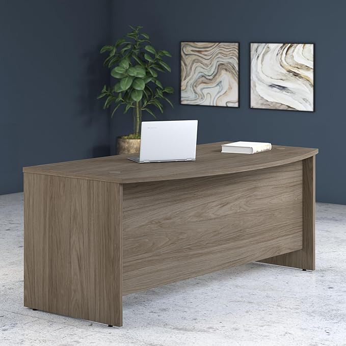Bush Business Furniture Studio C Bow Front Desk, 72W x 36D, Modern Hickory
