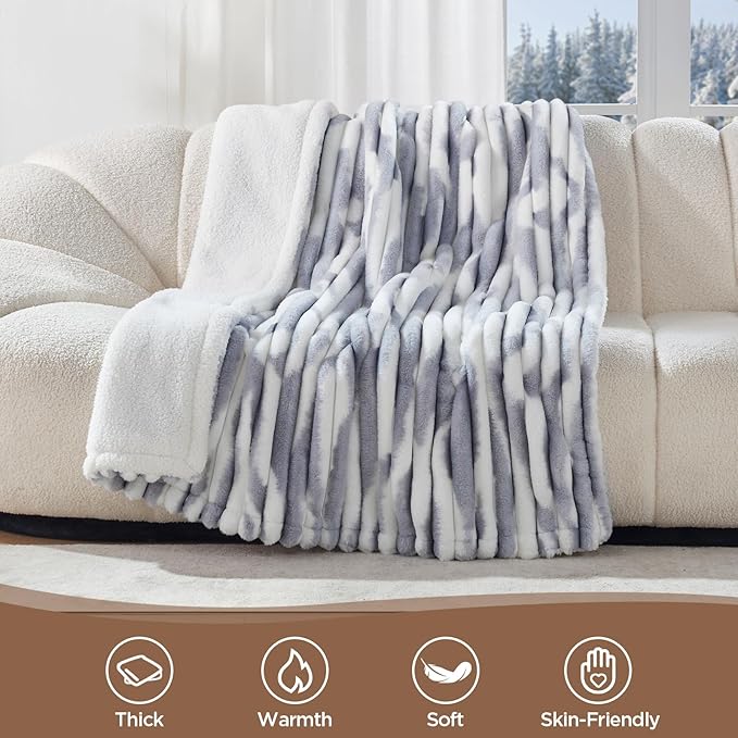 Westinghouse Electric Blanket Full Size, Super Cozy Luxury Faux Fur & Sherpa Heated Blanket with 10 Heating Levels & 1-12 Hours Auto Off, Fast Heating Blanket, Machine Washable, 80x 84 Inch Blue Gray