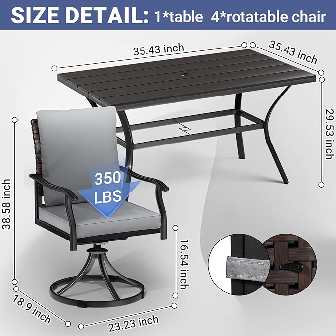LEVELEVE 7 Piece Outdoor Patio Dining Set with 6 Swivel Dining Chairs & 1 Large Round Dining Table,Bistro Furniture Set for Lawn, Garden, Deck, Backyard and Porch
