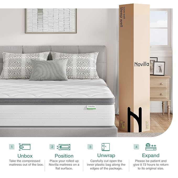 Novilla Twin Mattress for Kids, 10 Inch Twin Mattress Hybrid with Individually Pocket Innerspring, Pressure Relief & Motion Isolation, Medium Firm Feel