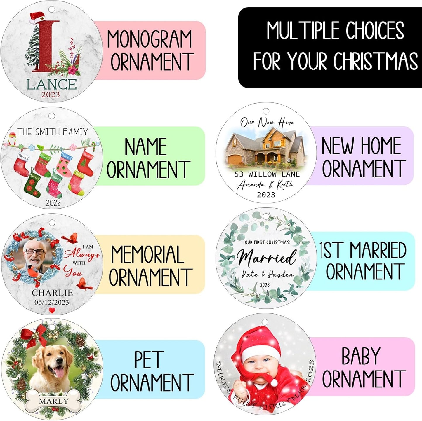 Personalized Christmas Ornaments,Double-Sided Ceramics Picture & Photo Custom Baby Ornament,Baby First Ornament 2025,Customized Hanging Xmas Ornaments