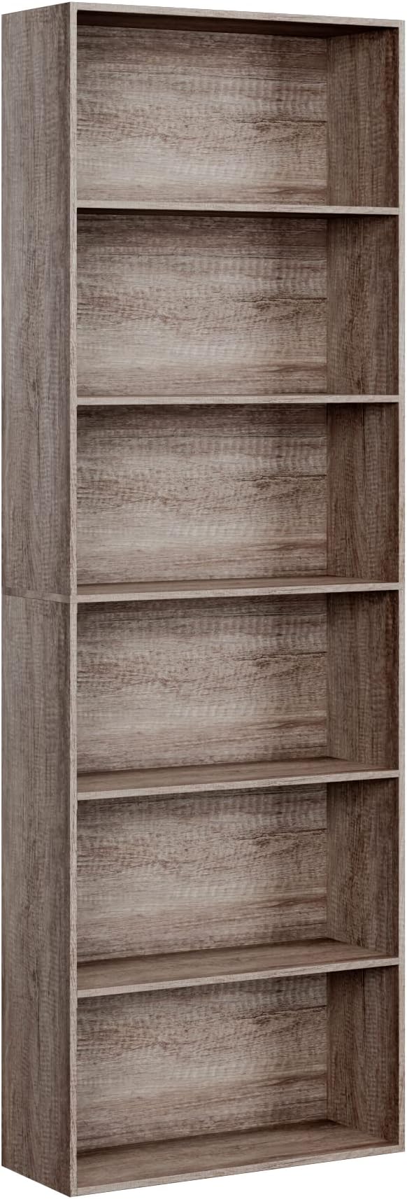 FOTOSOK 6-Tier Open Bookcase and Bookshelf, Freestanding Display Storage Shelves Tall Bookcase for Bedroom, Living Room and Office, Oak
