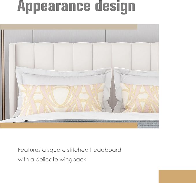 AGARTT Upholstered Platform Bed Frame Full Size with Headboard and Footboard/Wooden Slats Support/No Box Spring Needed/Easy Assembly,Beige Velvet