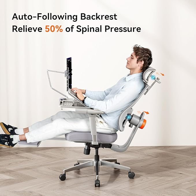 Newtral Best Ergonomic Office Chair with Adaptive Lumbar Support, Laptop Tray, Home Office Desk Chair with 4D Armrest & 5D Headrest, High Back Swivel Desk Computer Chair with Footrest