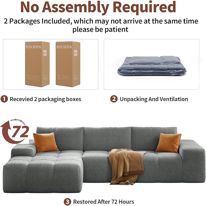 114” Oversized Modular Sectional Couch for Living Room, Chenille Boneless Couch L-Shape Cloud Sofa with Deep Seat and Chaise, Memory Foam Compressed Sofa for Living Room Furniture Bedroom Apartment