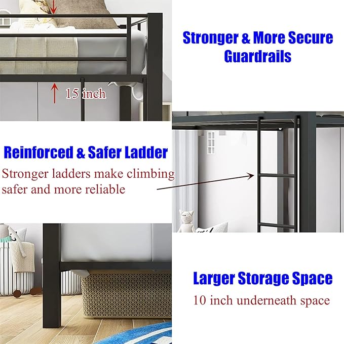 Stronger & Higher Quality Heavy Duty Bunk Bed Queen Over Queen Size Bunkbed, Thickened Safer More Stable Steel Metal Queen Bunk Bed (Faster Assembly) (Queen Over Queen-1)