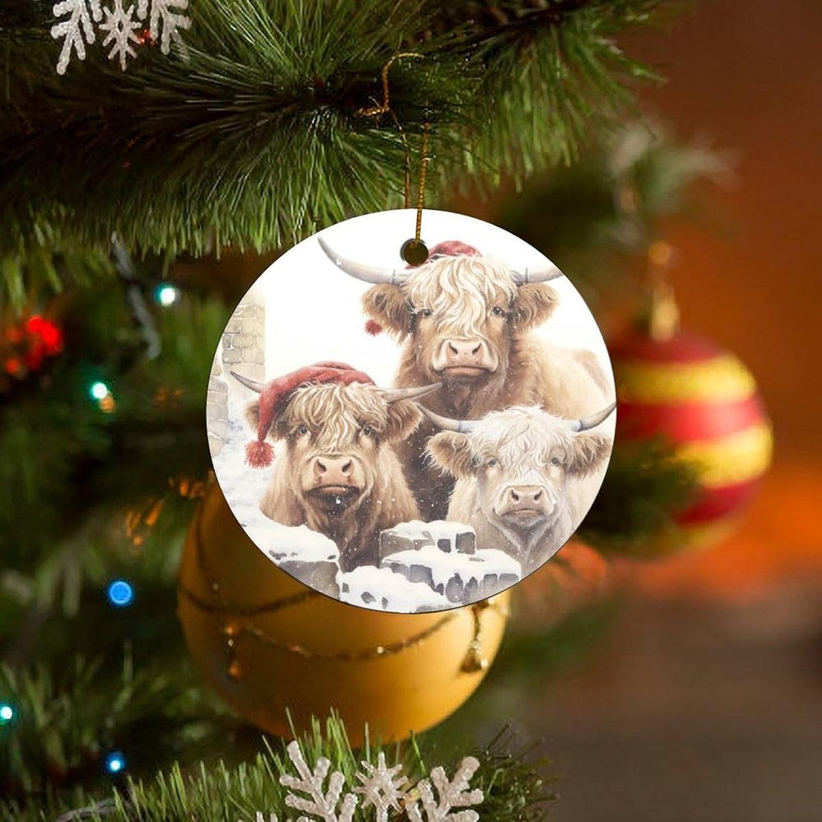 Personalized Christmas Ornaments - Custom Picture & Text Ornaments for Christmas 2024, Baby's 1st Christmas Ornament with Picture for Xmas Tree Custom Gifts for Family, Mom, Dad, Friend (Hignland Cow)