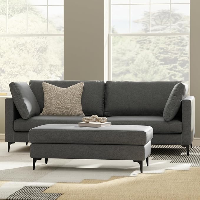 SIMPLIHOME Ava Sofa in 100% Recycled Polyester Tightly Woven Performance Fabric, Pebble Grey, 90-inches Wide, Handcrafted Mid-Century Modern Style Sofa for Living Room or Couch for Family Room