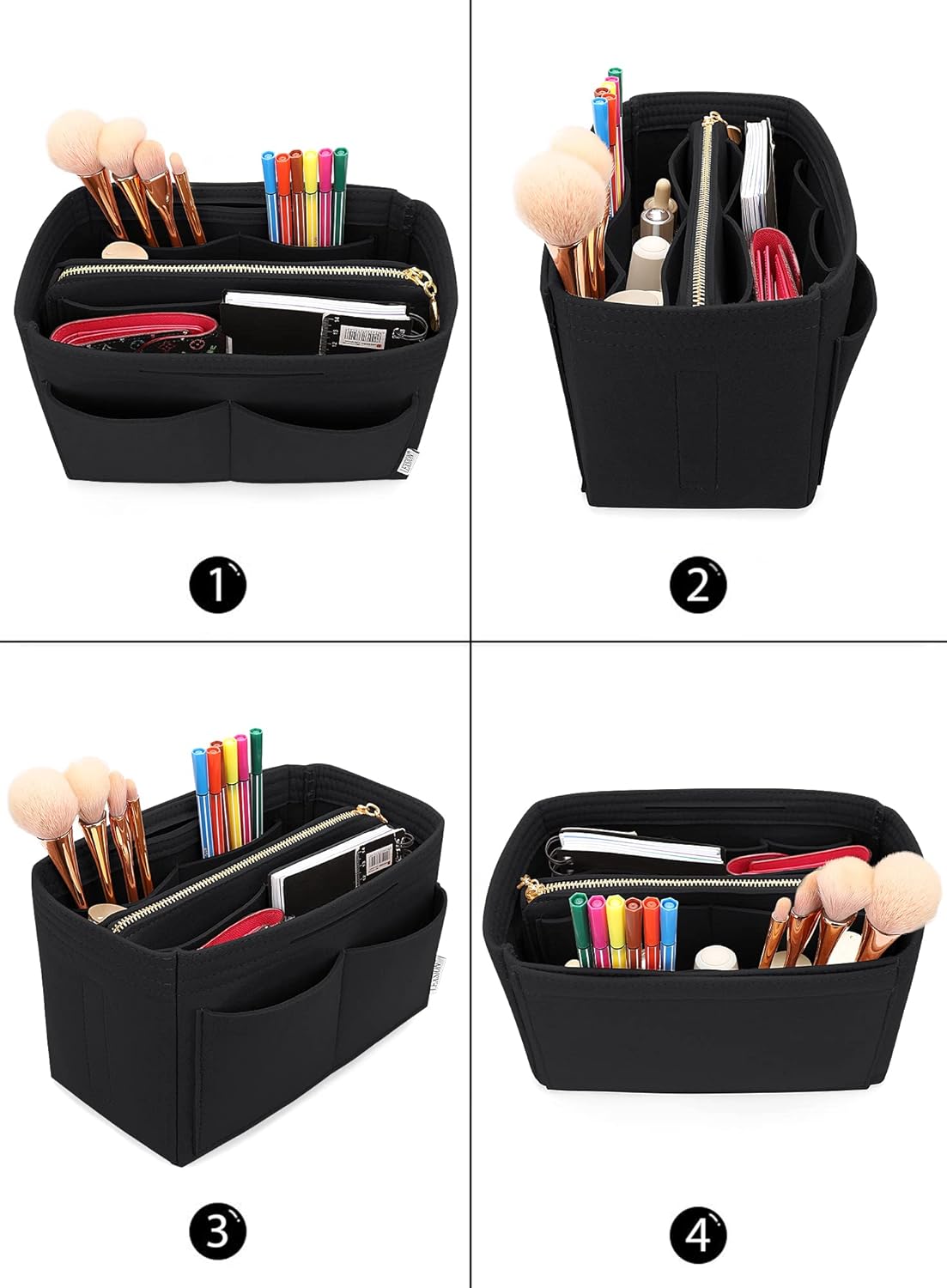 LEXSION Felt Purse Bag Organizer Insert with zipper Bag Tote Shaper Fit Speedy Neverful PM MM