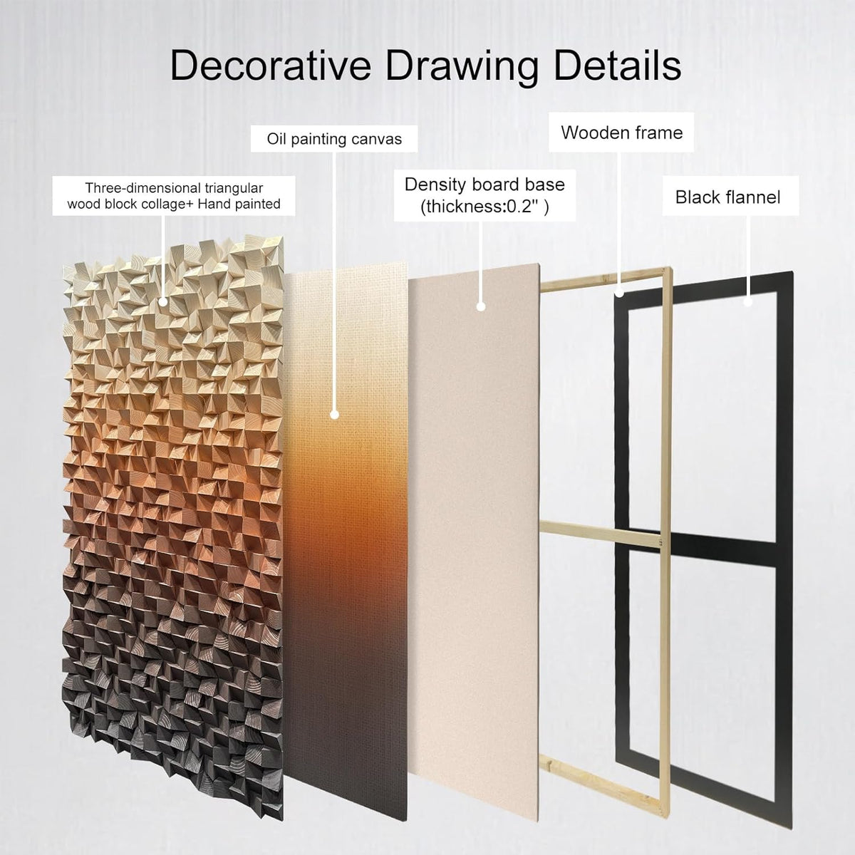 LIUZEYUE - 3D wooden block painting gradient coffee white art background wall wooden block abstract geometric wall decoration living room/bedroom/office modern minimalist style decoration 23.6 "x47.2