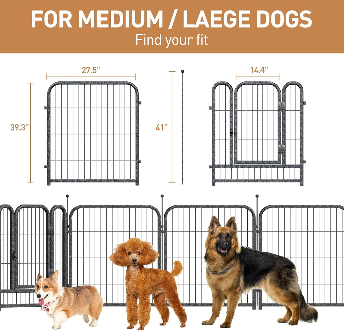 Metal Dog Playpen, 40 Inch Height 16 Panels, Large Dog Fence for Large/Medium/Small Dogs Indoor & Outdoor Bliss, Perfect Dog Pen for Camping, Yard, and RV | Black-Silver