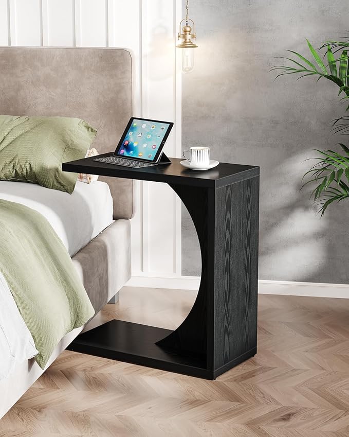 Tribesigns C-Shaped End Table for Couch, Sofa Side Table, C Table for Small Space, Living Room, Bedroom (1, Black)