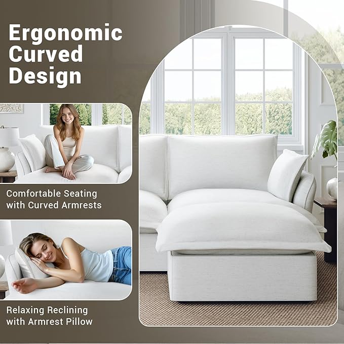 Oversized Cloud Modular Sectional Sofa, Comfy Down Filled Cloud Couch with Removable Cover, Deep Seat Armchair, Single Sofa Chair, Sectional Couches for Living Room, Cream White
