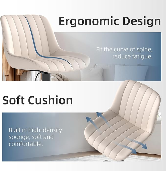 Youhauchair Bar Stools Set of 2, Swivel Counter Height Barstools with Back, Adjustable PU Leather Bar Chairs, Modern Armless Kitchen Island Stool, Beige