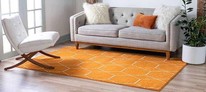 Unique Loom Trellis Frieze Collection Area Rug - Geometric (6' 1" x 9', Orange/ Ivory)