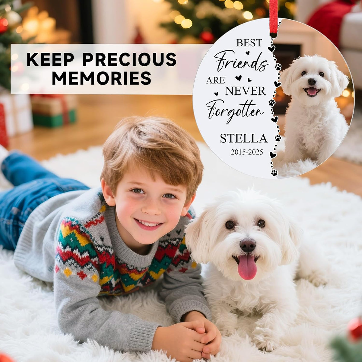 Personalized Pet Memorial Gifts - Custom Photo, Name & Dates - Sympathy Keepsake Gift for Loss of Loved One - Pet Memorial Ornament for Loss of Dog, Cat