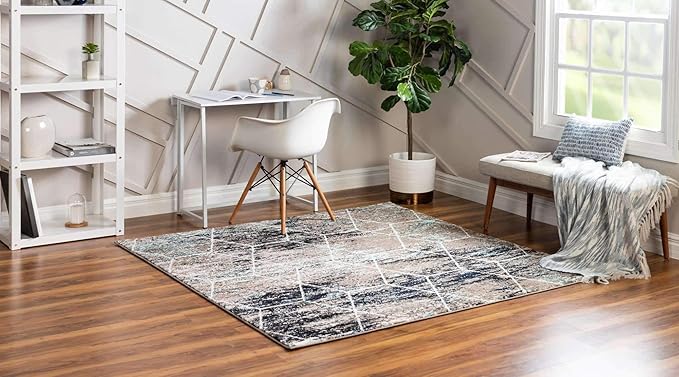Unique Loom Trellis Frieze Collection Area Rug - Geometric (5' Square, Blue Multi/ Ivory)