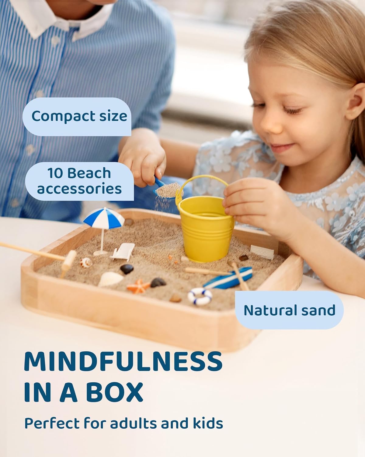 Mini Zen Garden - Beach Sandbox for Desk - Sand Tray Therapy Kit - Miniature Zen Garden Gift Set with Natural Sand, Rakes, Rocks and Accessories