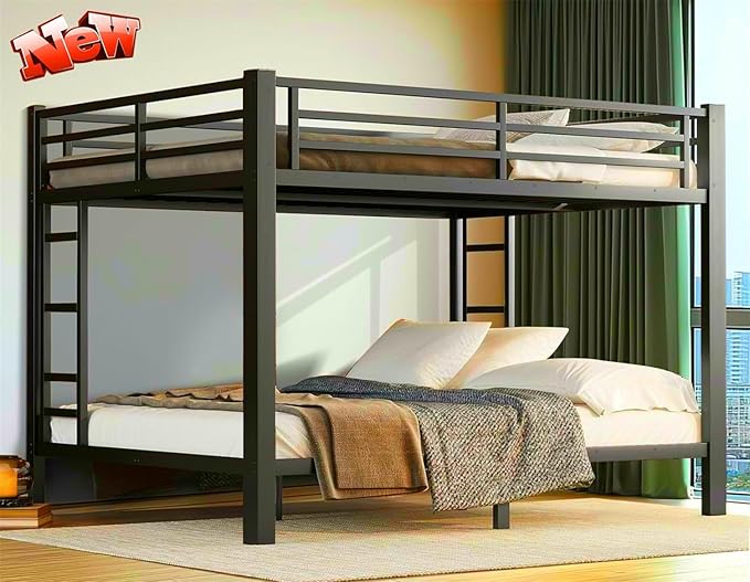 Latest Upgrade & Stronger Steel Queen Over Queen Bunk Bed, Heavy Duty Thickened More Rust-Proof Metal Bunkbed with Enhanced Legs & Slats (Easier Assembly)