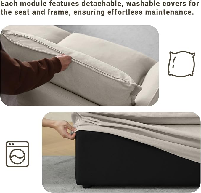 82” Modular Sectional Sofa, Comfy Down Fill Cloud Couch with Movable Ottoman, L Shaped Modular Small Couch with Washable Cover, Sectional Couches for Living Room Small Apartments, Light Gray