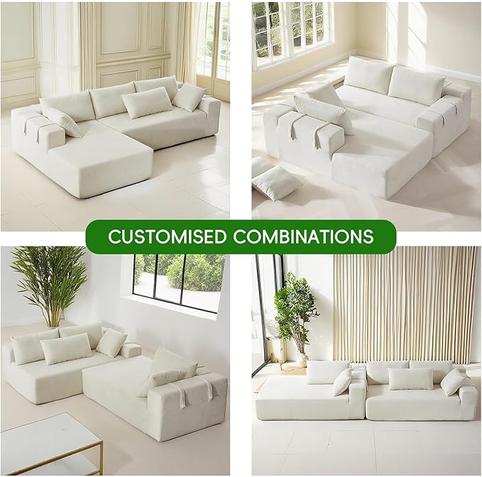 108" Modular Sectional Couch Sofa with L-Shape Chaise, Modern Cloud Comfy Sofa with Deep Seat, Upholstered Couches for Living Room Bedroom, No Assembly Required (Beige Right Facing Chaise)