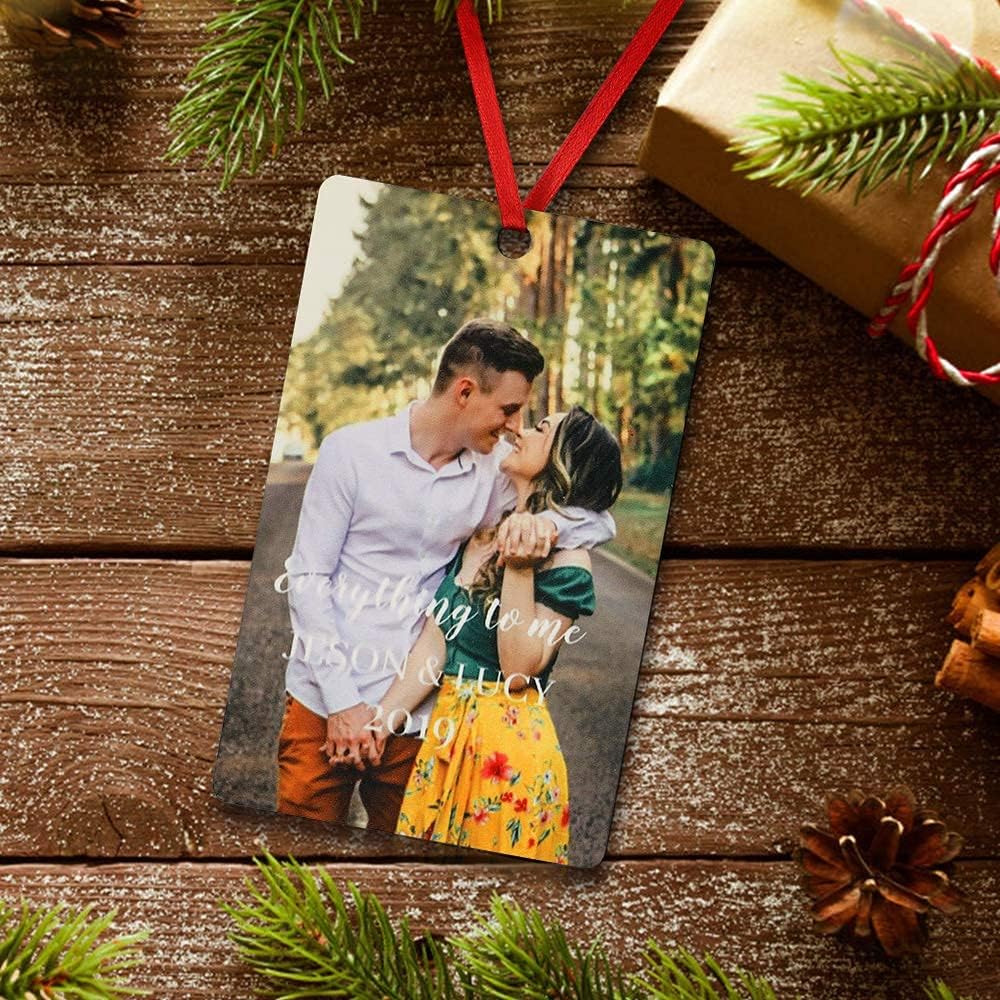 Gemszoo Personalized Picture Christmas Ornament, Custom Double Sided Photo Text Wooden Hanging Xmas Tree Keepsake Pendant Decoration Gift for Family (1, Vertical Rectangle)