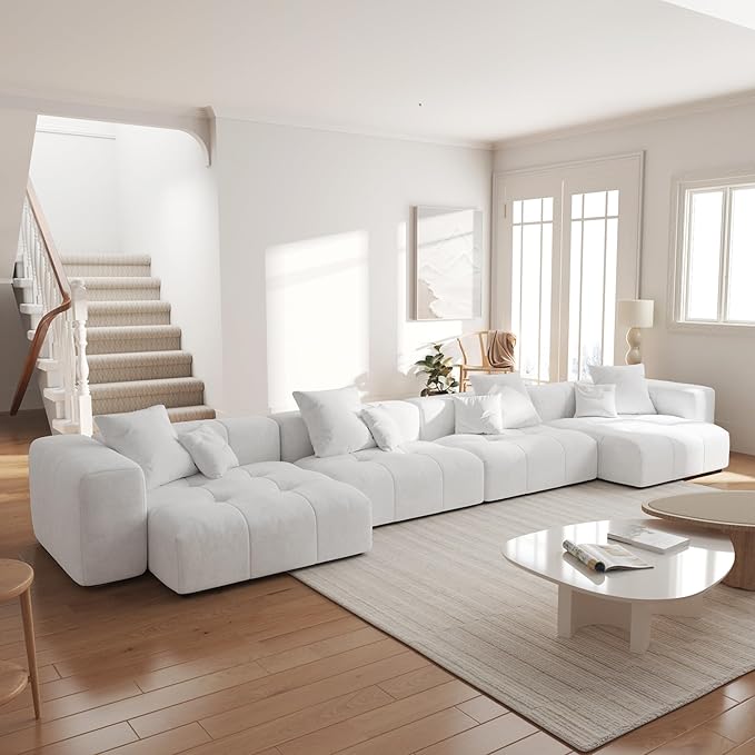 WJShome 183" Oversized Modular Sectional Sofa, U Shaped Couch with Ottoman,Sectional Couches for Living Room,Large Linen Deep Seat with Pillow Couches for Home,Spacious Space,White