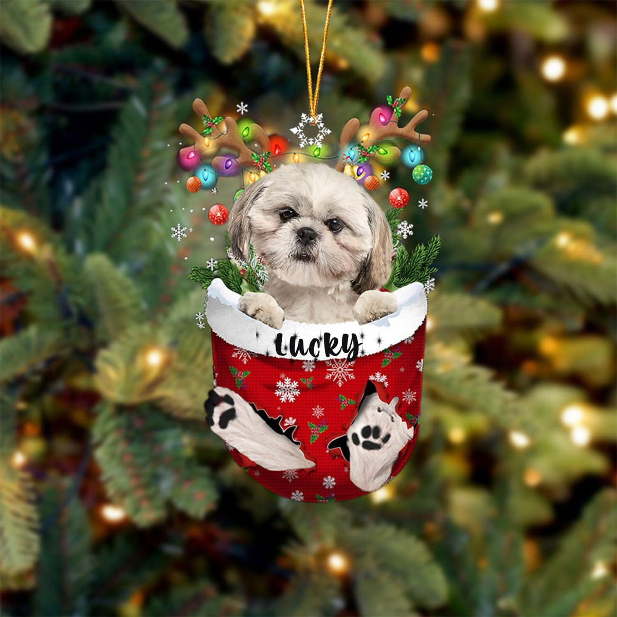 Cream Shih Tzu Dog Christmas Ornament, Cream Shih Tzu in Snow Pocket Christmas Tree Ornament, Dog Lovers Gift Idea Xmas Decor, Christmas Decorations for Tree, Christmas Ornament Gift for Dog Lovers