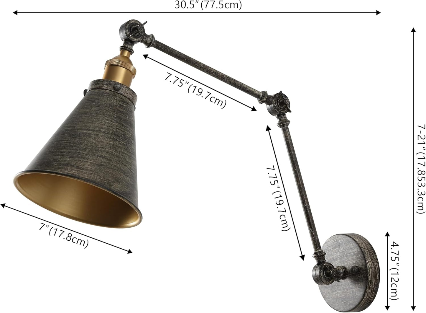 JONATHAN Y JYL7462D Rover 7" Classic Industrial Metal Adjustable Arm LED Wall Sconce, Rustic Dark Gray/Brass Gold for Bedroom, Bathroom, Vanity