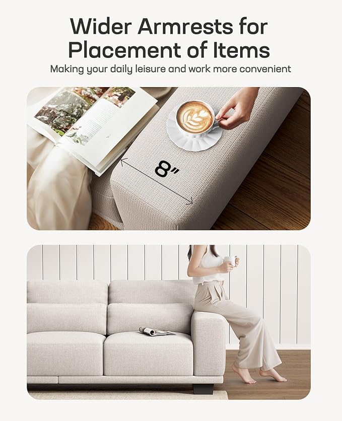 Marsail Modern 89 Inch Linen Fabric Sofa, 3-Seater Couch with Wide Armrests, Deep Cushions & Removable Washable Covers, Comfortable Living Room Furniture, Beige
