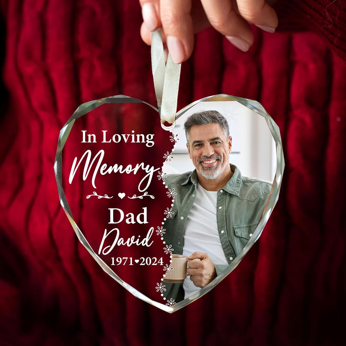 2025 Personalized Memorial Glass Ornament – Christmas-Birthday-Anniversary Keepsake for Loss of Loved One – Custom Photo Name Year – in Loving Memory Heart Clear Decoration
