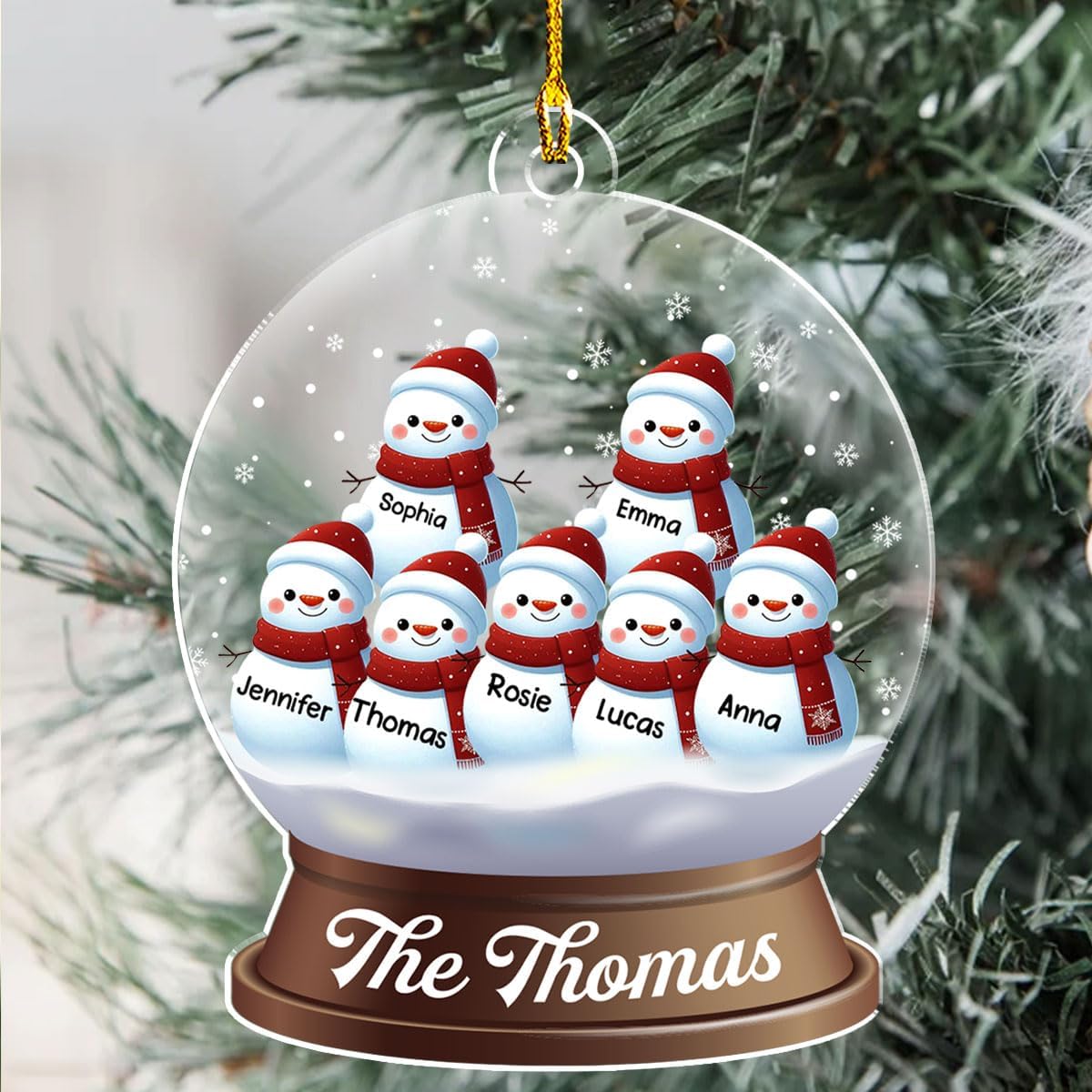 Personalized Family Christmas Acrylic Ornament 2024 - Custom Name Snowman Family Members up to 10 People, Snow Globe Ornament Gifts for Family Tree Decoration (A03, 4 Names)