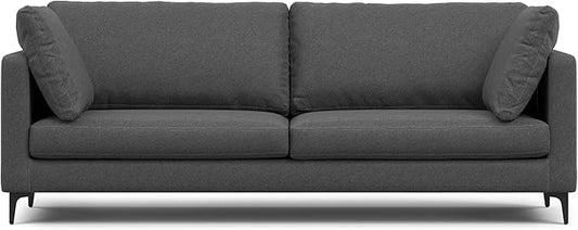 SIMPLIHOME Ava Sofa in 100% Recycled Polyester Tightly Woven Performance Fabric, Pebble Grey, 90-inches Wide, Handcrafted Mid-Century Modern Style Sofa for Living Room or Couch for Family Room