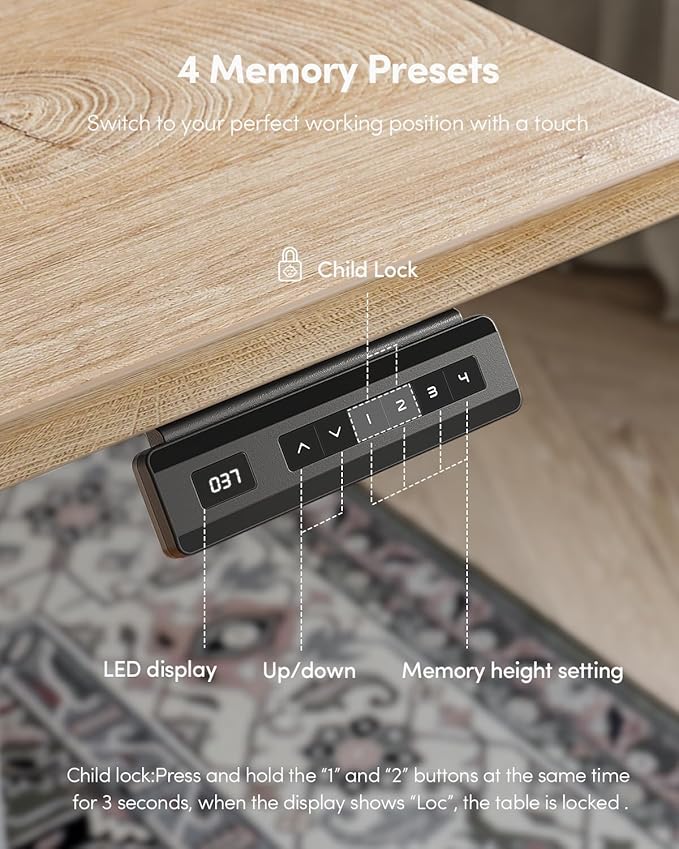 FEZIBO One-Piece Standing Desk Adjustable Height Stand up Home Office Desk, 40x24 Inch Electric Standing Computer Desk, with 4 Memory Presets, Headphone Hook, Maple
