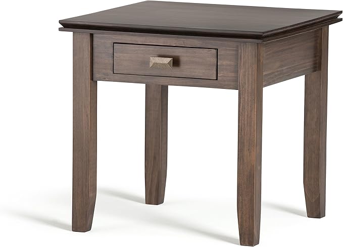 SIMPLIHOME Artisan SOLID WOOD 21 inch wide Square End Table End Side Table in Natural Aged Brown with Storage, 1 Drawer, for the Living Room and Bedroom