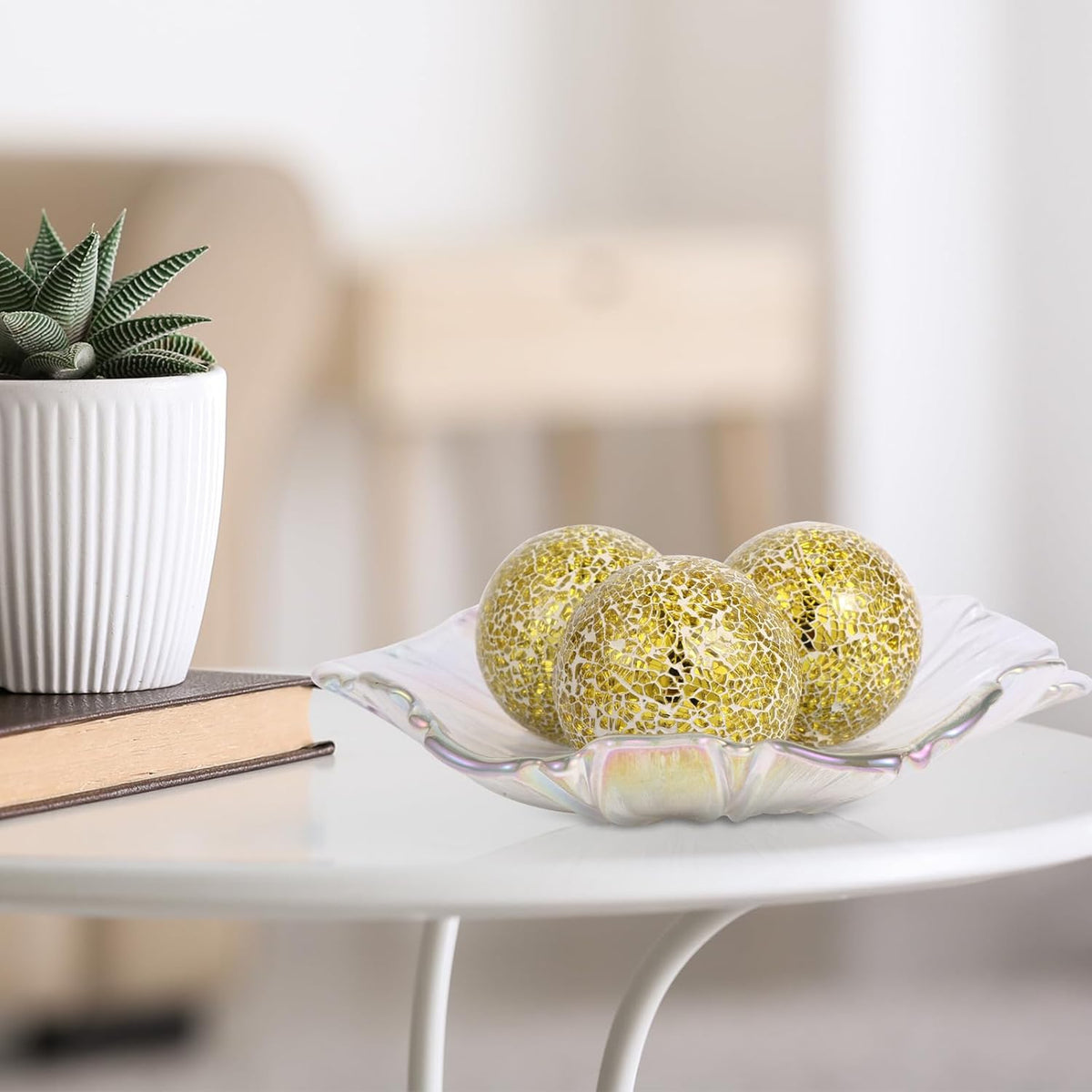 6Pcs Decorative Ball Set, 6cm/2.4inch Mosaic Glass Orbs Centerpiece Balls for Decorate Tables, Wedding Party (Golden)