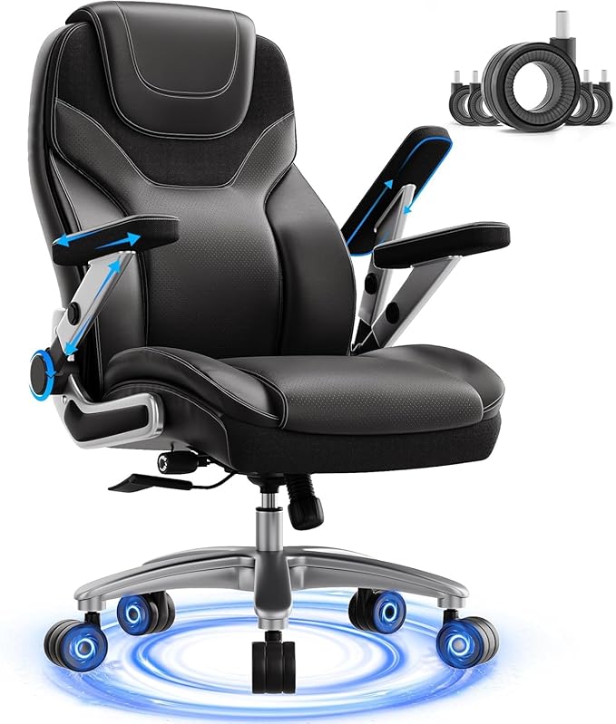 Big and Tall Office Chair with 5D Arms, 600lbs Fabric & PU Leather Heavy Duty Desk Chair, Adjustable Lumbar Support & Height, Tilt Function, High Back Ergonomic Executive Computer Chair
