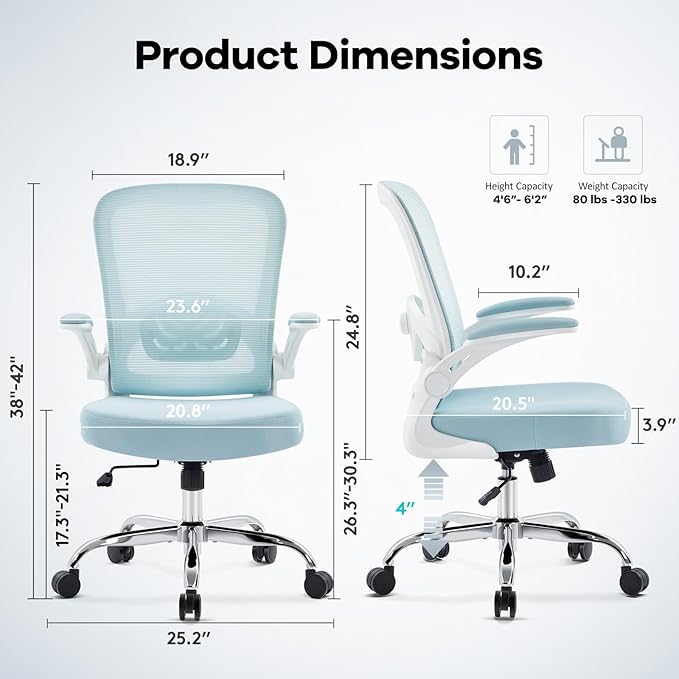 Office Chair,Ergonomic Mesh Desk Chair with Adjustable Lumbar Support,Computer Chair with Flip-up Armrests, Rolling Executive Chairs, Home Office Chair(Blue)