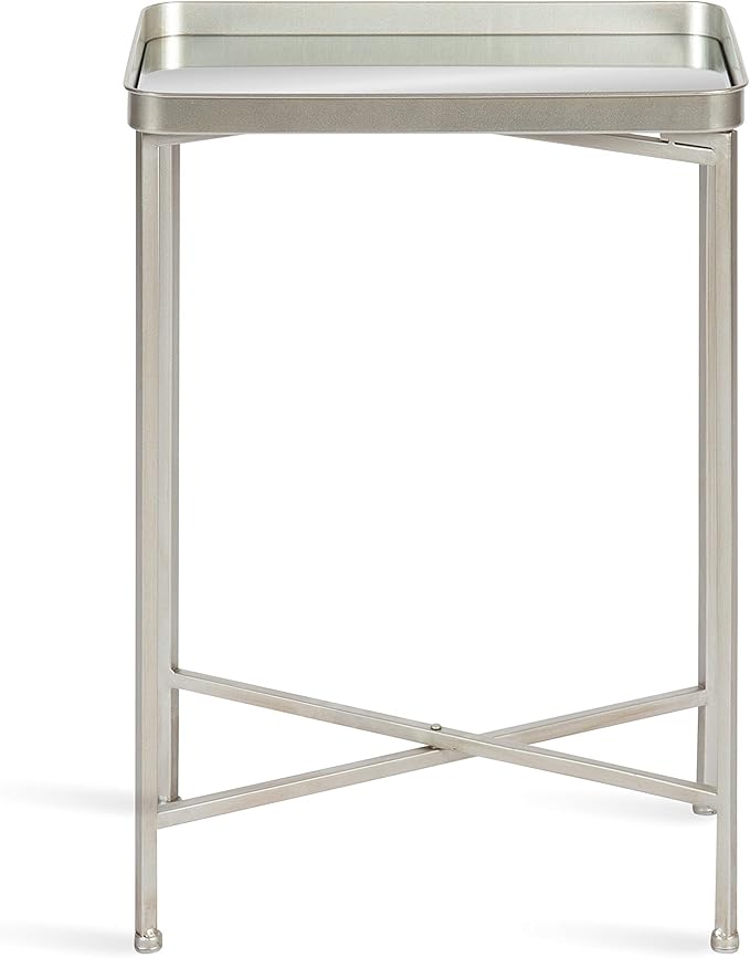 Kate and Laurel Celia Modern Mirrored Tray Side Table, 18 x 12 x 26, Silver, Foldable Rectangular End Table for Storage and Display