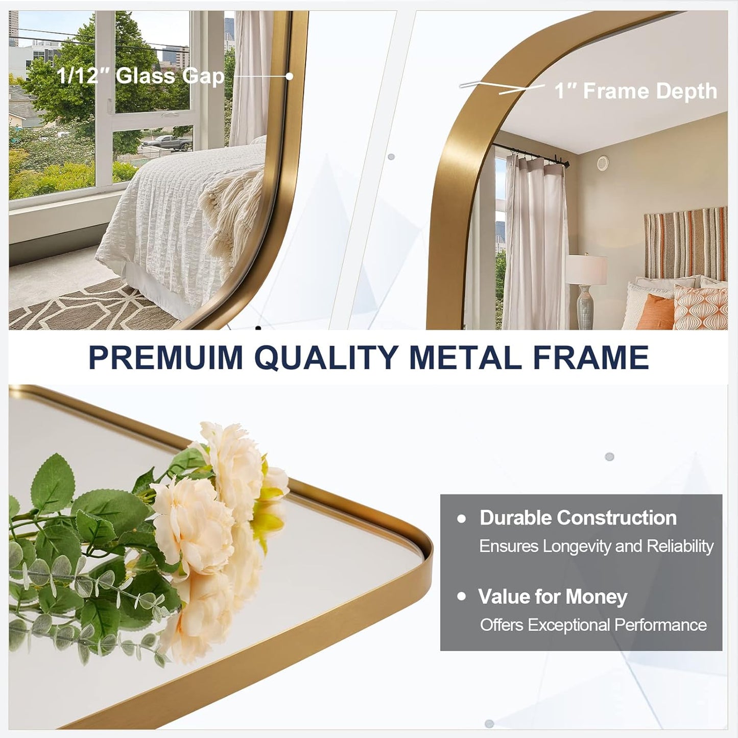 ANDY STAR Gold Oval Mirrors for Bathroom, Large 24x36’’ Brushed Gold Metal Framed Oblong Wall Mirror, Modern Brass Vanity Mirror in Stainless Steel Frame Wall Mount Horizontal or Vertical