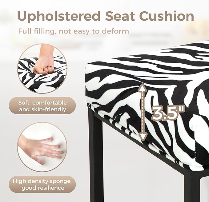MAISON ARTS Bar Stools Set of 3 | Counter & Bar Height Kitchen Island Stools | Modern Black & White Zebra Stripes Metal Barstools | 24" Backless Farmhouse Bar Height Stools