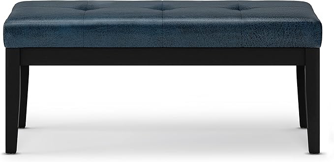 SIMPLIHOME Lacey 41 inch Wide Contemporary Rectangle Tufted Ottoman Bench in Distressed Dark Blue Vegan Faux Leather, Assembled, For the Living Room and Bedroom