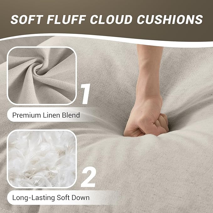 Oversized Cloud Modular Sectional Sofa, Comfy Down Filled Cloud Couch with Removable Cover, Deep Seat Armchair, Single Sofa Chair, Sectional Couches for Living Room, Light Gray