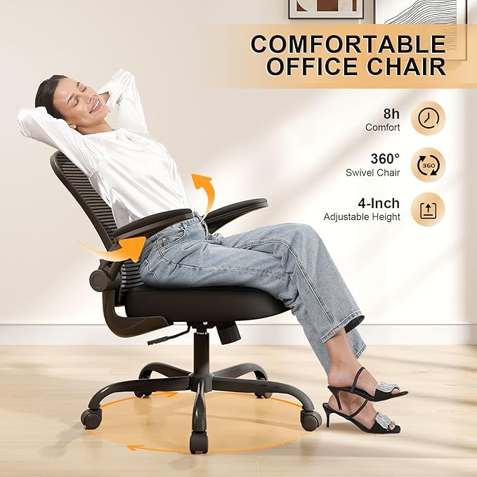 Office Chair, Ergonomic Desk Chairs 330LBS Capacity High Back Mesh Computer Chair with Flip-up Armrests, Comfy Work Chair with Adjustable Lumbar Support, Rolling Chair
