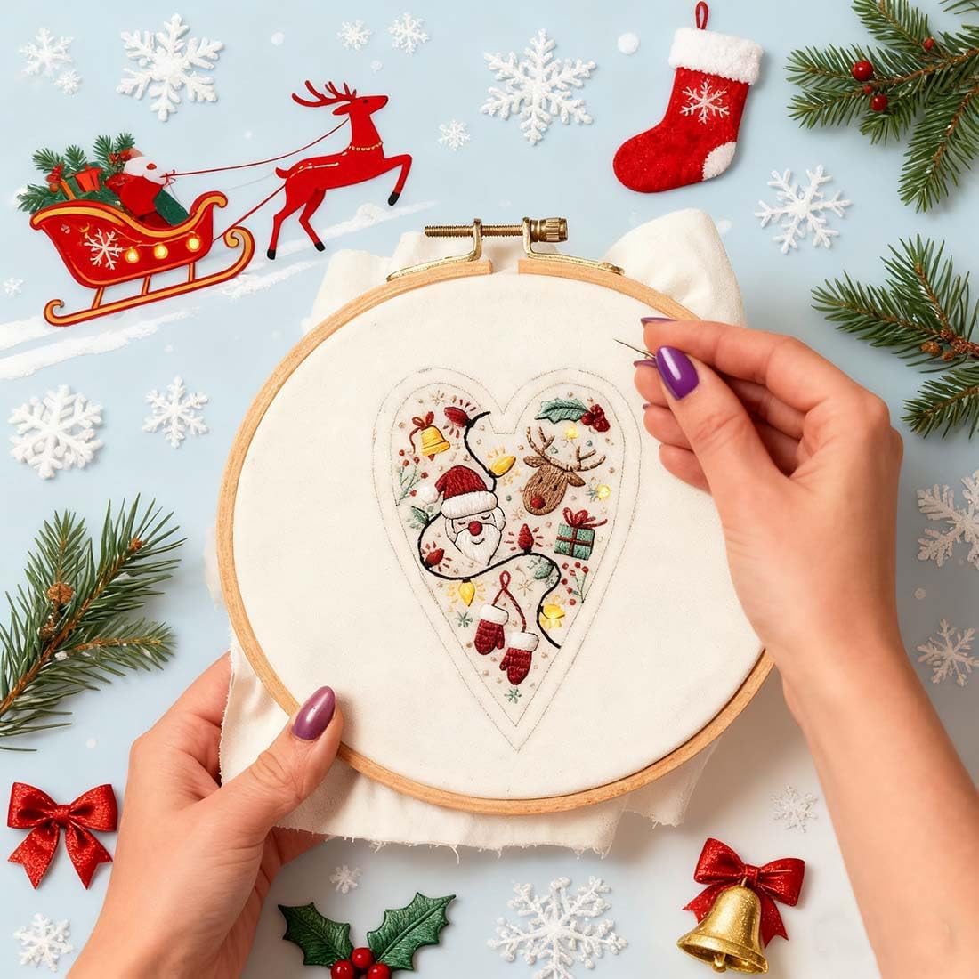 Christmas Ornament Embroidery Kit, DIY & Finished Heart Shaped Hand Embroidered Christmas Ornament/Ornament Kit, Beginner Friendly Cross Stitch Craft Set with Needles Thread (DIY)