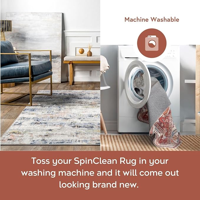 nuLOOM Aaliyah Abstract 3x5 Machine Washable Accent Rug for Living Room Bedroom Dining Room Entryway Kitchen, Blue Multicolor/Ivory