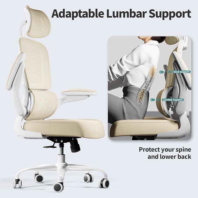 TRALT Office Chair Ergonomic Desk Chair, 330 LBS Home Mesh Office Desk Chairs with Wheels, Comfortable Gaming Chair, High Back Office Chair for Long Hours (Beige)