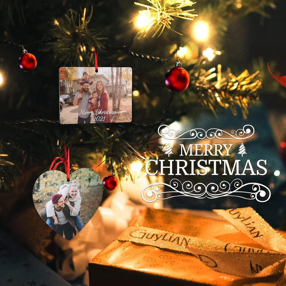 Gemszoo Personalized Picture Christmas Ornament, Custom Double Sided Photo Text Wooden Hanging Xmas Tree Keepsake Pendant Decoration Gift for Family (1, Cloud Shape)