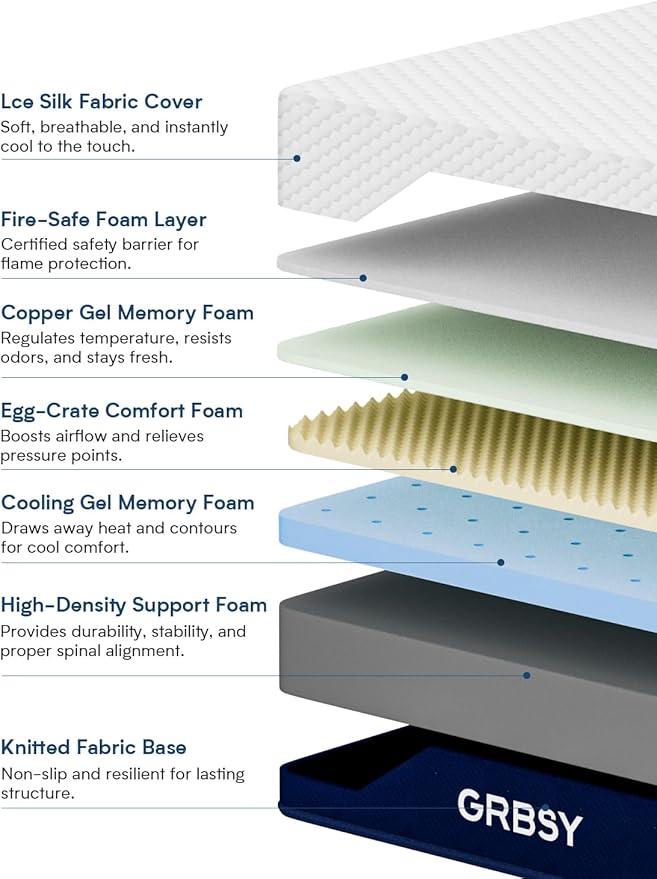 King Mattress Firm, 12 Inch Cooling Gel Memory Foam Mattress, Back Pain Relief, Cooling Ice Silk Cover, Bed Mattress in Box, CertiPUR-US Certified