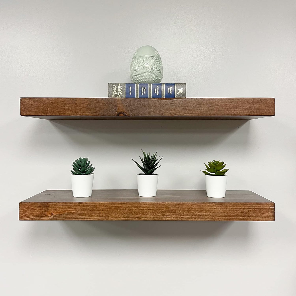 URBANDI, Rustic Floating Shelves, Set of 2, Hidden Bracket, Solid Wood, Heavy Duty, Wall Mounted Shelves, (Provincial, 24Wx12D)